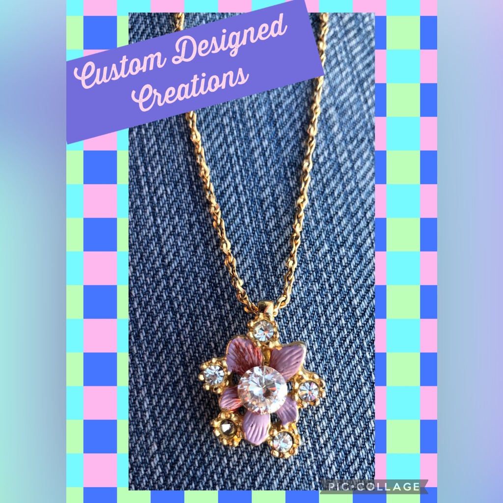 Customdesignedcreations Gold & Purple Floral Necklace